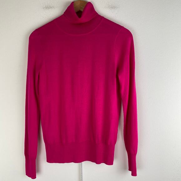 J. CREW Merino Blend Sweater Size S Hot Pink Lightweight Turtleneck Old Money - Picture 4 of 10